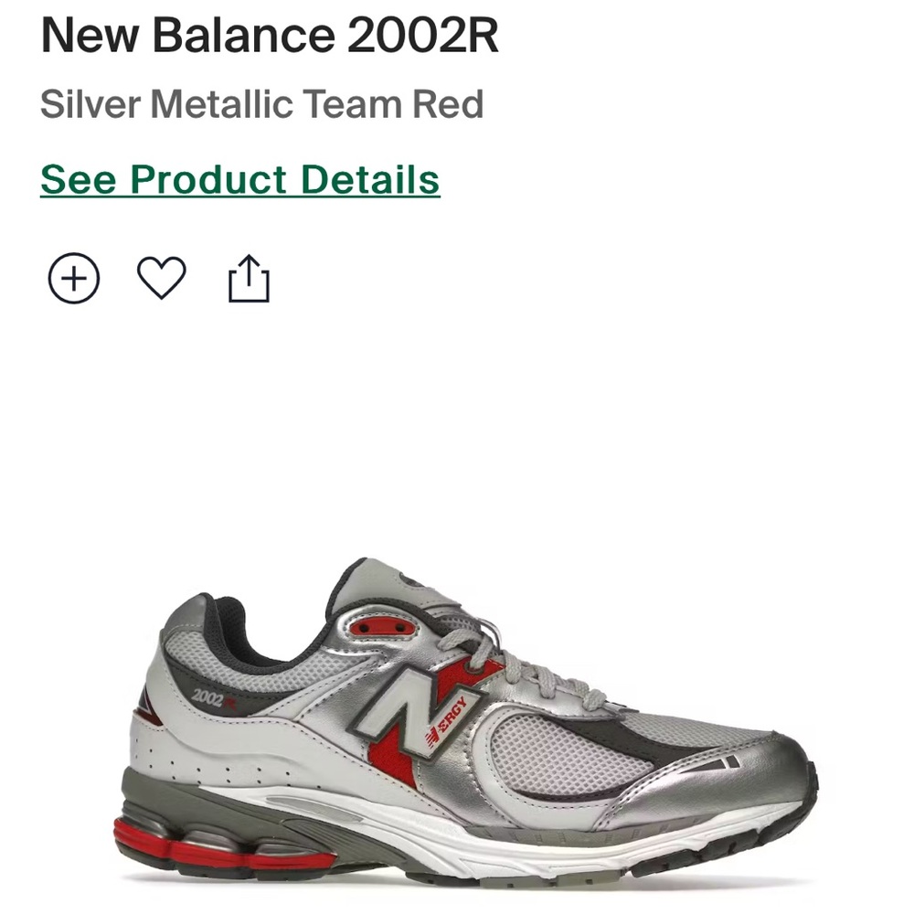New Balance 2002r Silver Metallic Team Red